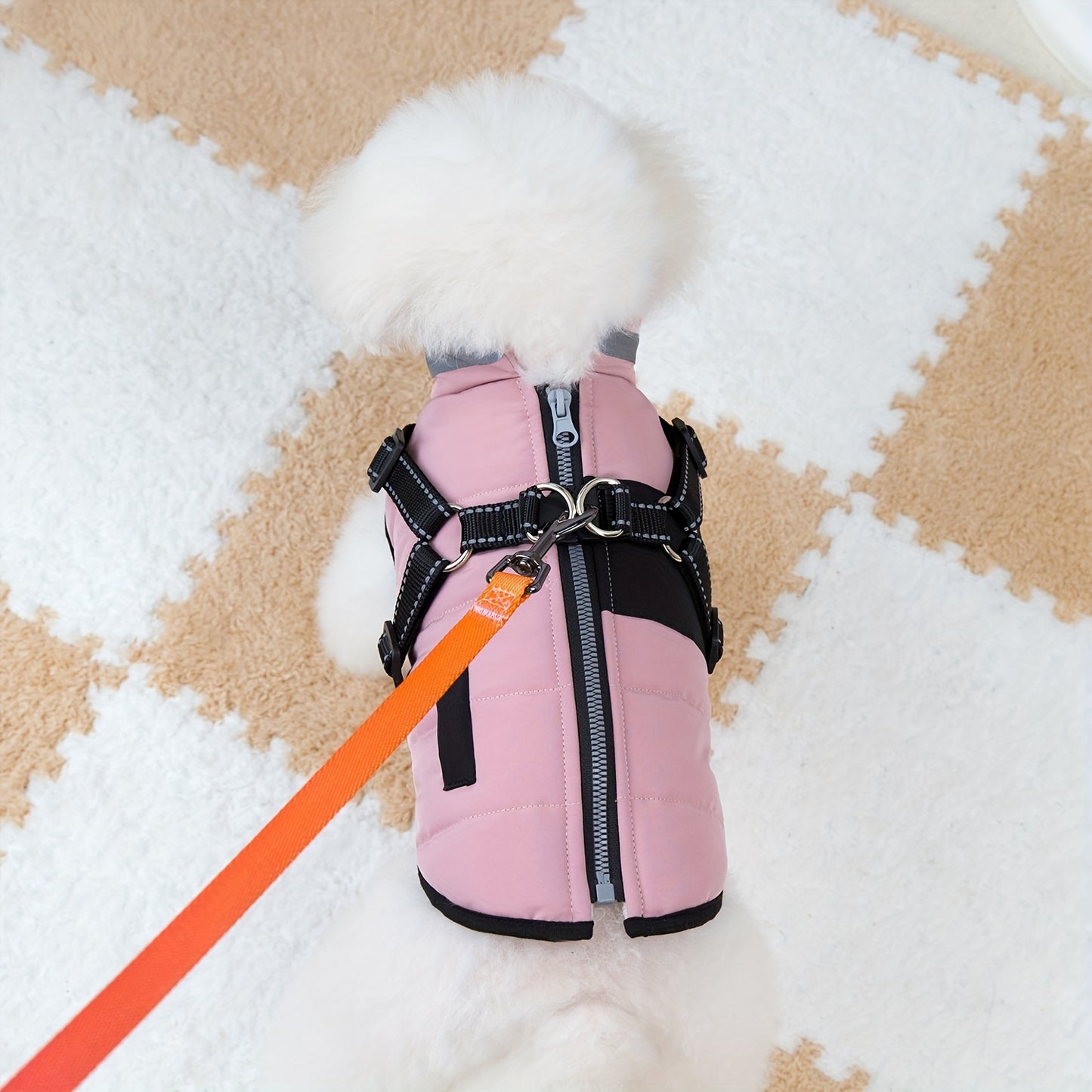 Veste épaisse avec col , disponible en beige,rose ou bleu, fermeture à boucle réglable pour les animaux de taille XS à M (utilisation à l'intérieur et à l'extérieur) - Manteau rembourré doux