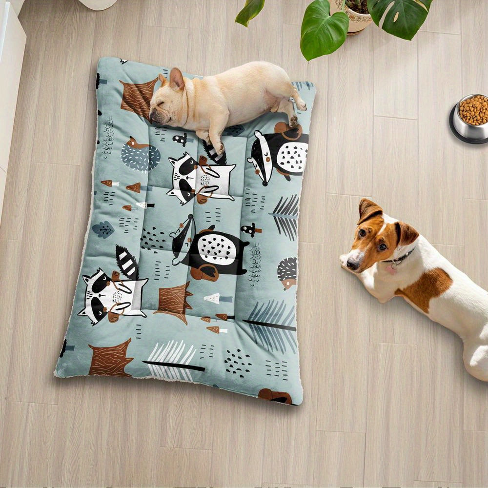 Lit/matelas extra-large pour chien et chat avec imprimés de petits animaux cartoon, lavable en machine, épais, doux et respirant.