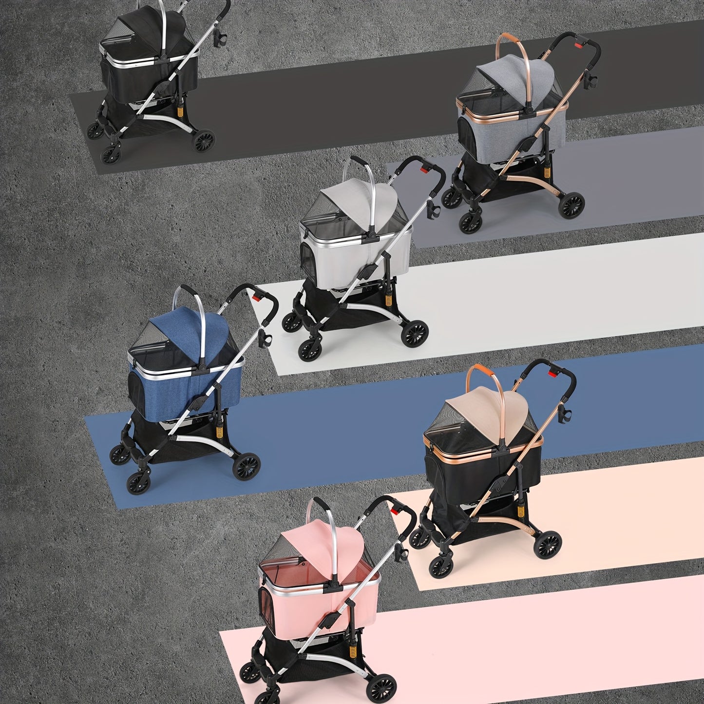 Poussette pour chien et chat, conception pliable, poussette 3 en 1 avec panier couvert, fenêtre en filet, porte-gobelet et roues en caoutchouc durables à 360°, idéale pour les longues promenades en extérieur, diverses couleurs