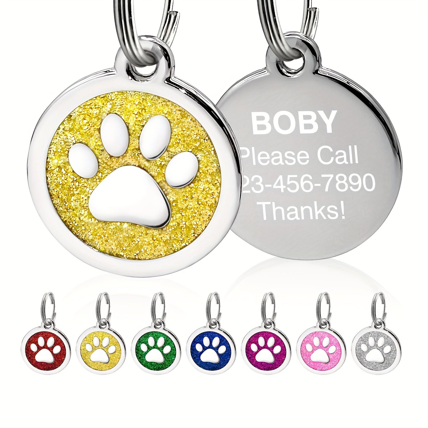 Médaille pour chien ronde avec patte scintillante à personnaliser