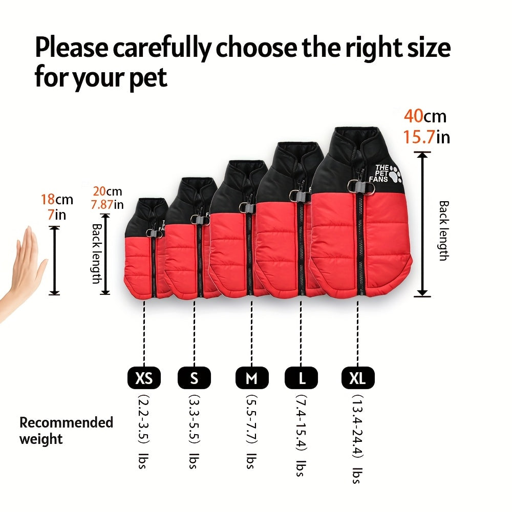 Veste pour chien toutes tailles Manteau d'hiver chaud avec fermeture éclair sur toute la longueur et col imprimé pattes - Turquoise et noir Manteau léger pour chiens de petite, moyenne et grande taille - Pull facile à enfiler et à retirer