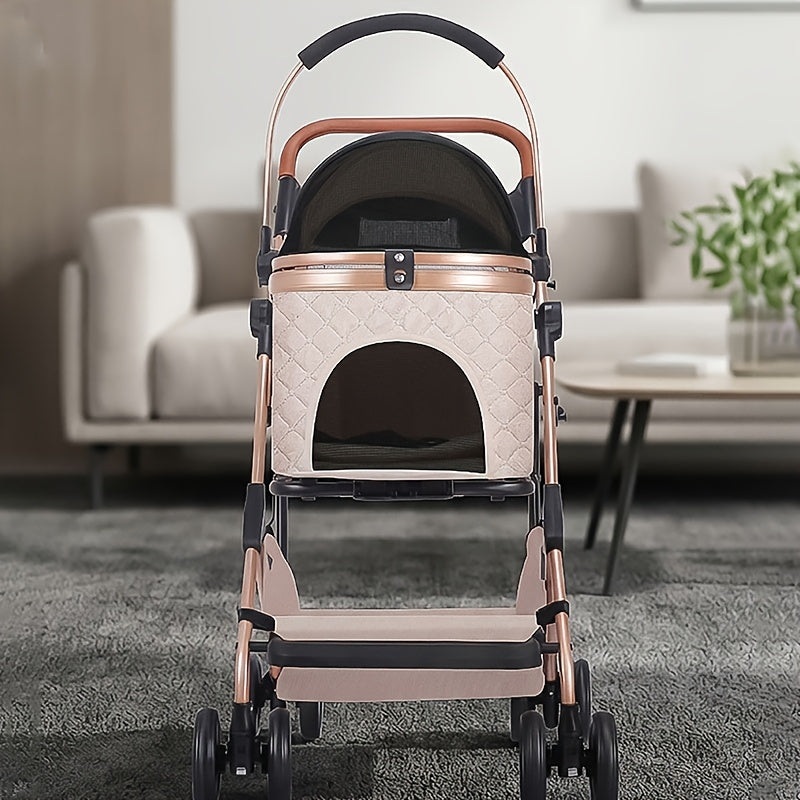Poussette pour chien et chat 2 en 1, multifonctionnelle avec 4 doubles roues, tout terrain, panier amovible, pliable et compacte, en maille respirante, diverses couleurs