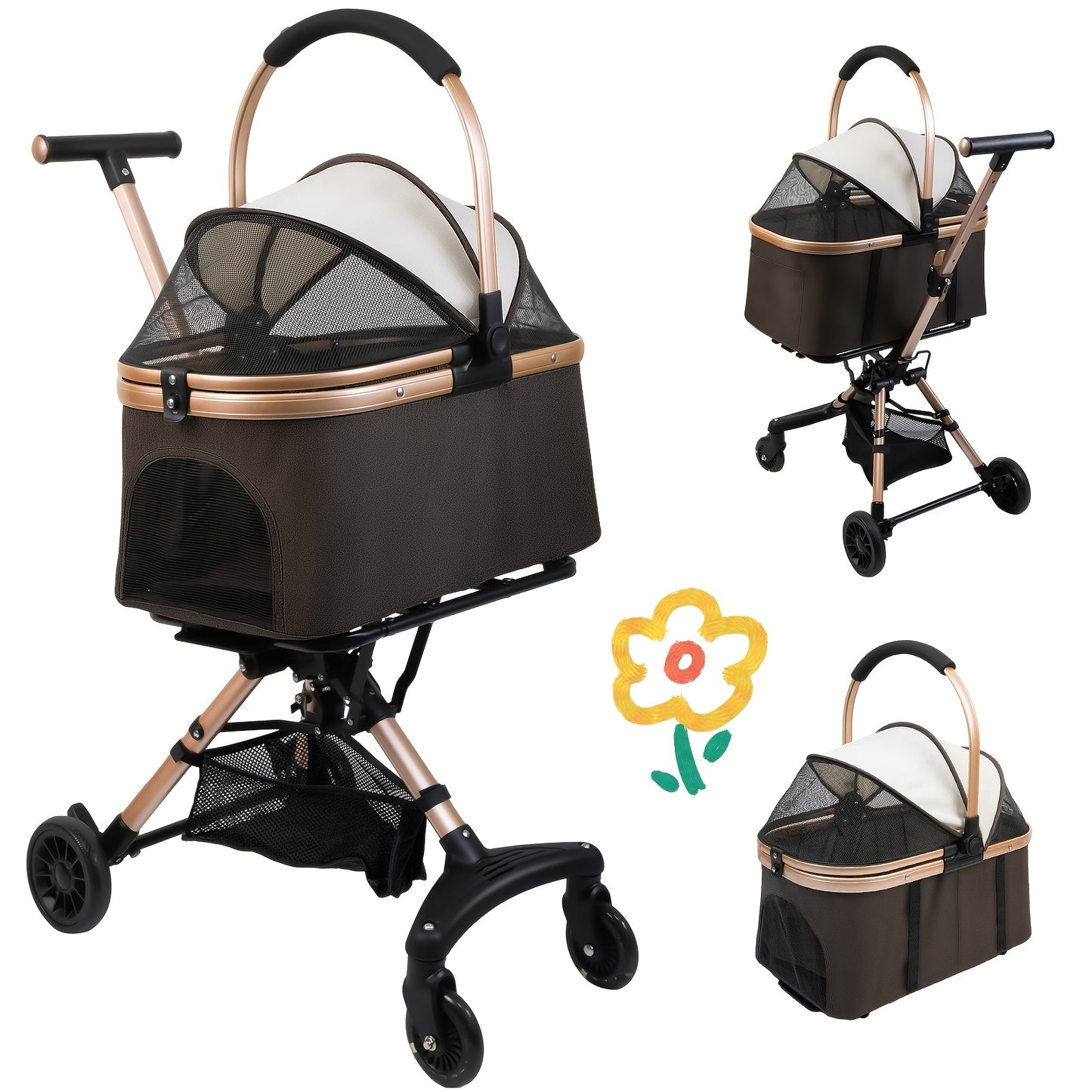 Poussette pliable et confortable, conception entièrement fermée et respirante. Elle est dotée d'un système de pliage à un seul bouton, de roues pivotantes à 360° et de roues directionnelles pour un double plaisir. Diverses couleurs