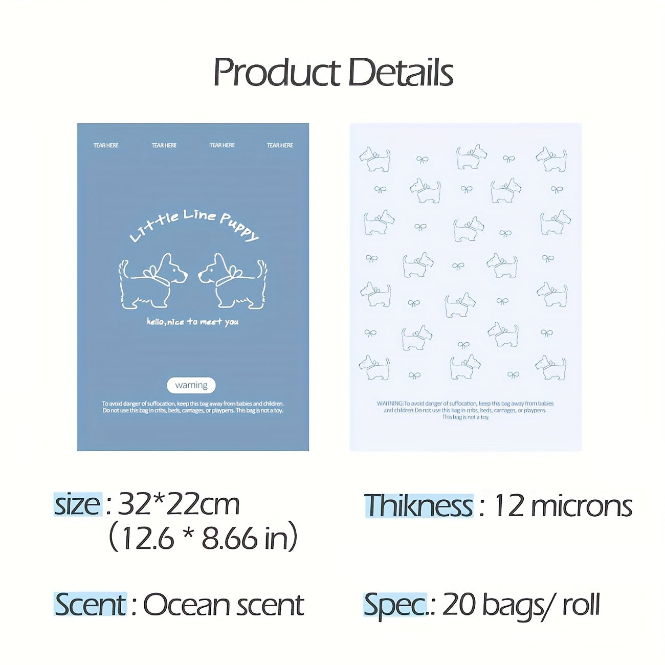 4 rouleaux de sacs épais pour crottes de chien parfumés, sacs avec motifs mignons, pour les sorties en extérieur avec votre chien