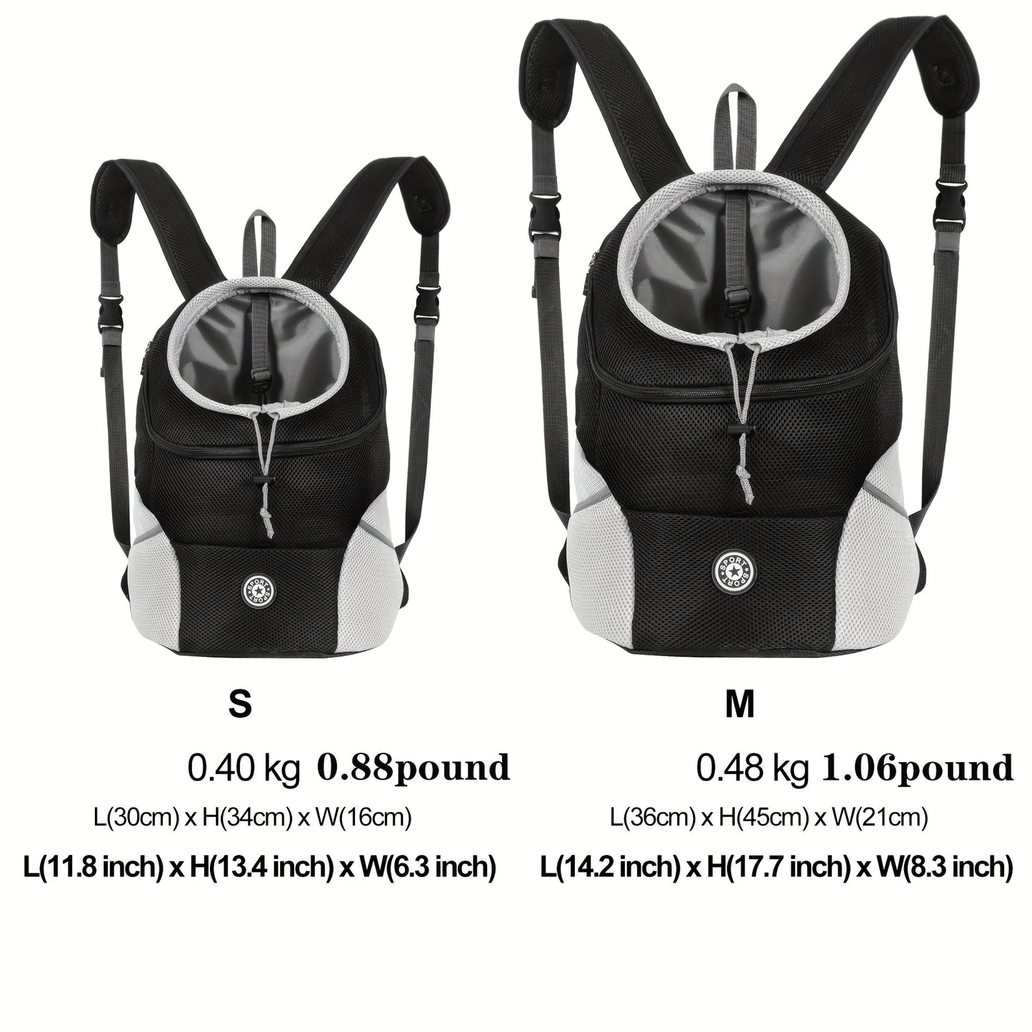 Sac à dos de transport pour chien, réglable à l'avant, aéré et confortable pour votre compagnon à 4 pattes, noir