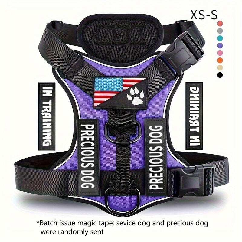 Harnais réfléchissant pour chien, avec 5 patchs, réglable en oxford doux, couche intérieure en maille, facile à contrôler pour les chiens de petite, moyenne et grande taille, boucle aléatoire.