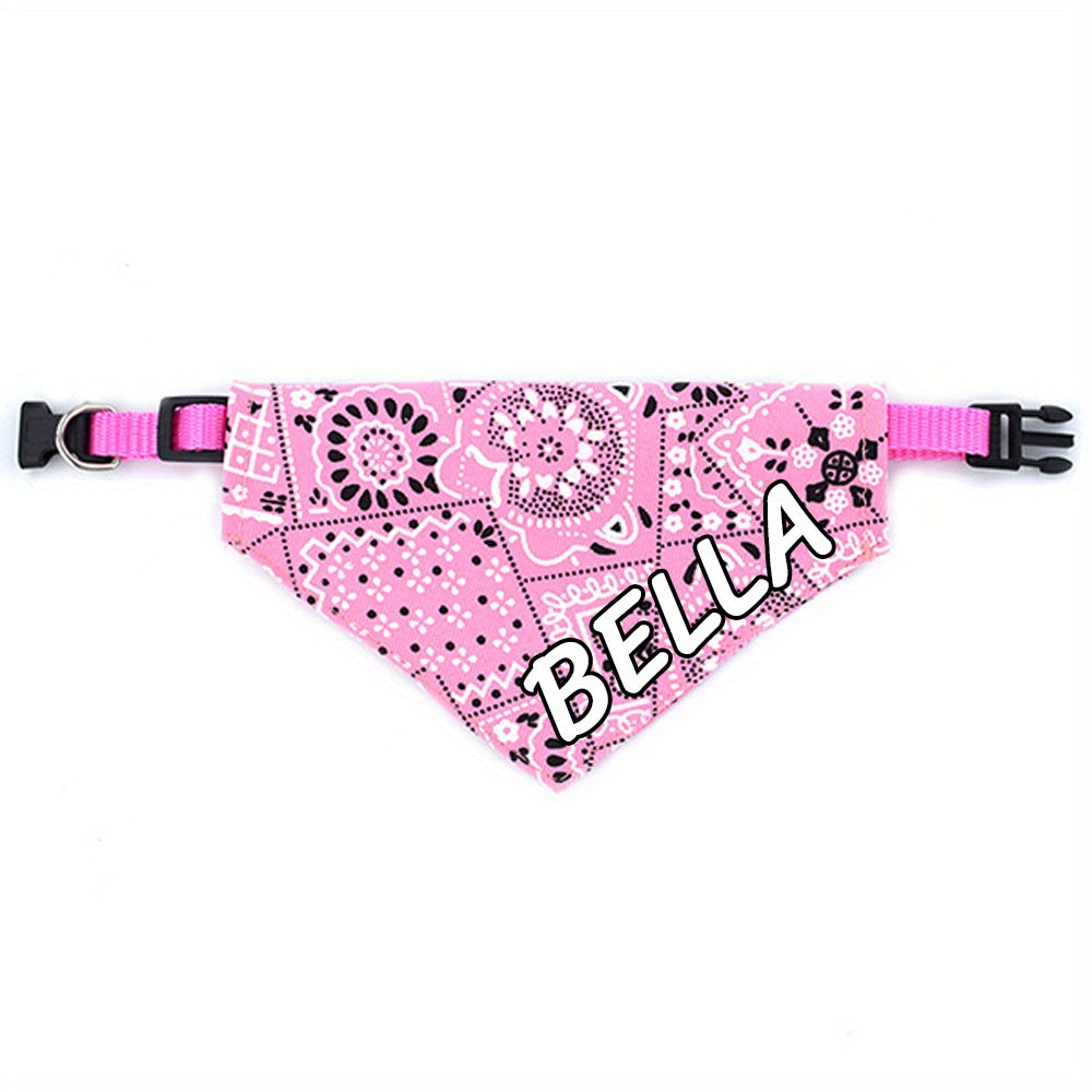 Bandana personnalisable et collier ajustable pour chien - Nom personnalisé, fermeture à pression, plusieurs couleurs disponibles : rose, noir, rouge et bleu