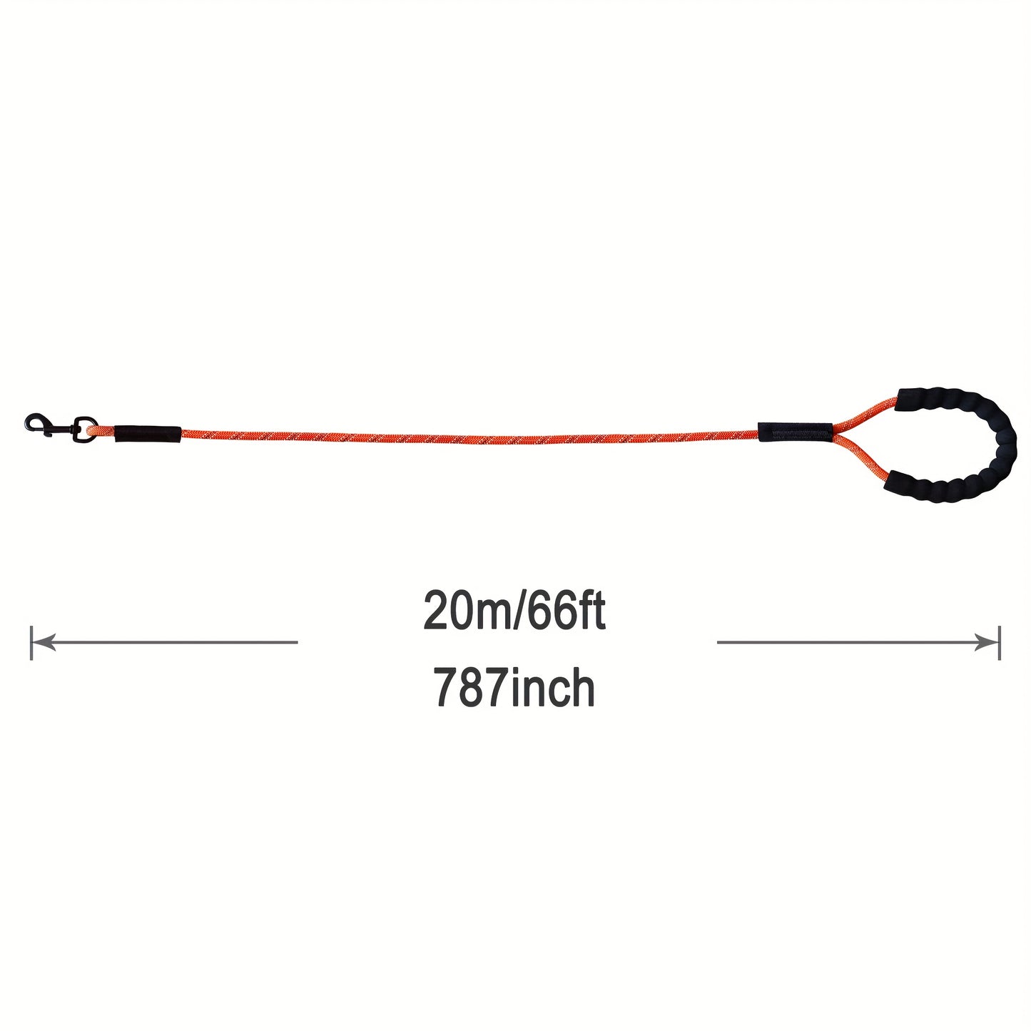 Laisse extra longue pour chien de 20m et 30m, bandes réfléchissantes et poignée rembourrée douce, disponible en orange et noir - Idéale pour l'entraînement, les jeux, le camping, les balades, etc