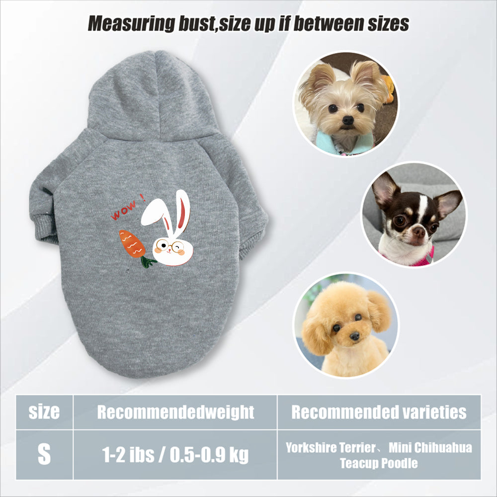 Sweat à capuche pour chien, avec imprimé lapin blanc et carotte mignon, diverses couleurs