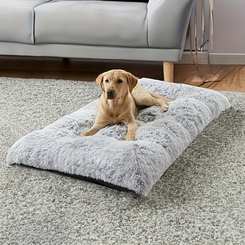 Lit/matelas surdimensionné pour chien et chat, doux, chaud et confortable, long poils gris/blanc
