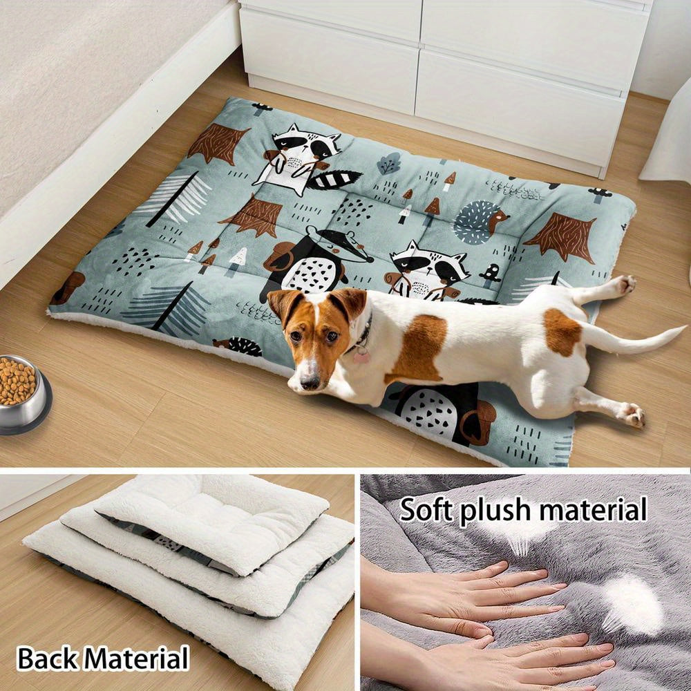 Lit/matelas extra-large pour chien et chat avec imprimés de petits animaux cartoon, lavable en machine, épais, doux et respirant.