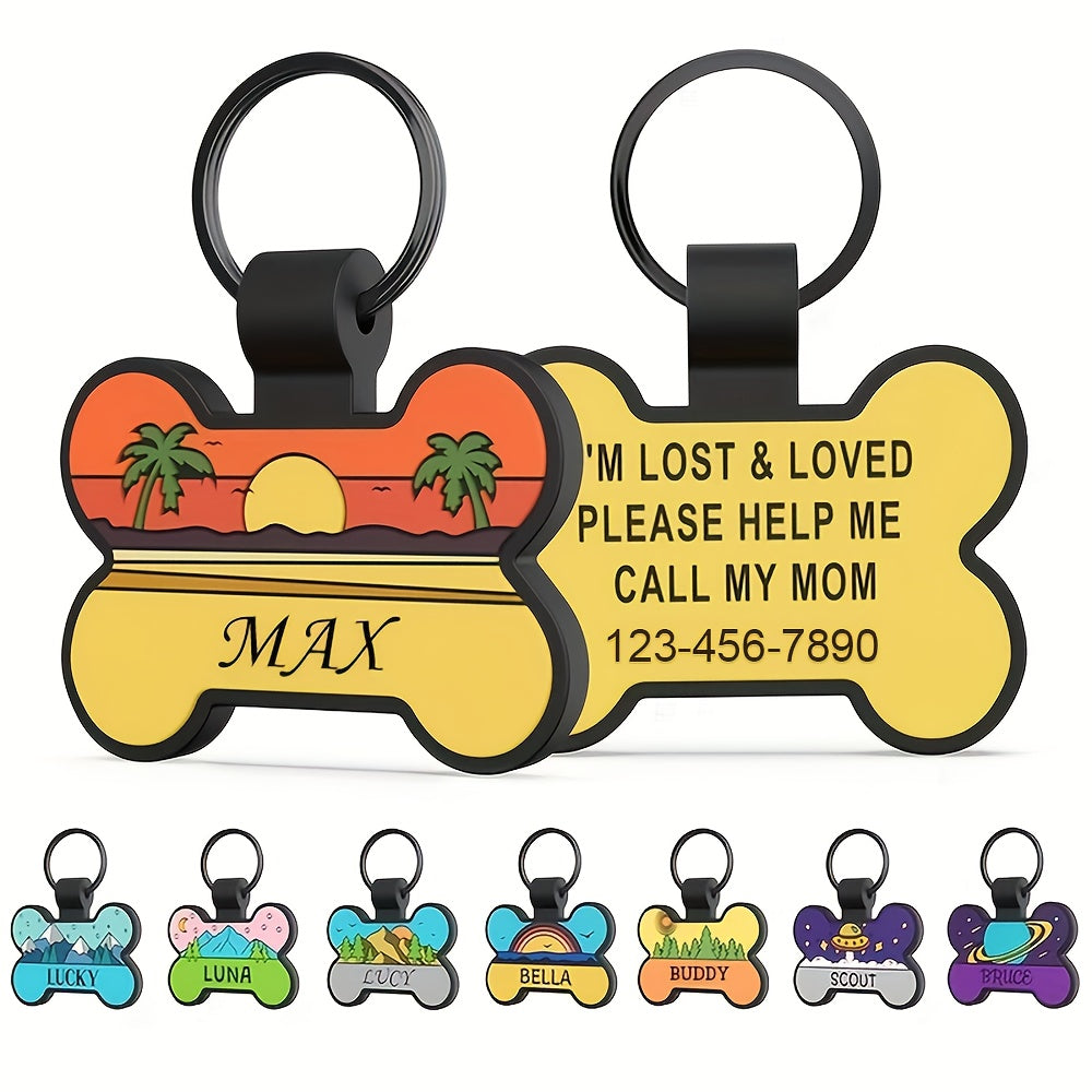 Médaille pour chien personnalisée en forme d'os, en silicone, diverses couleurs et divers motifs