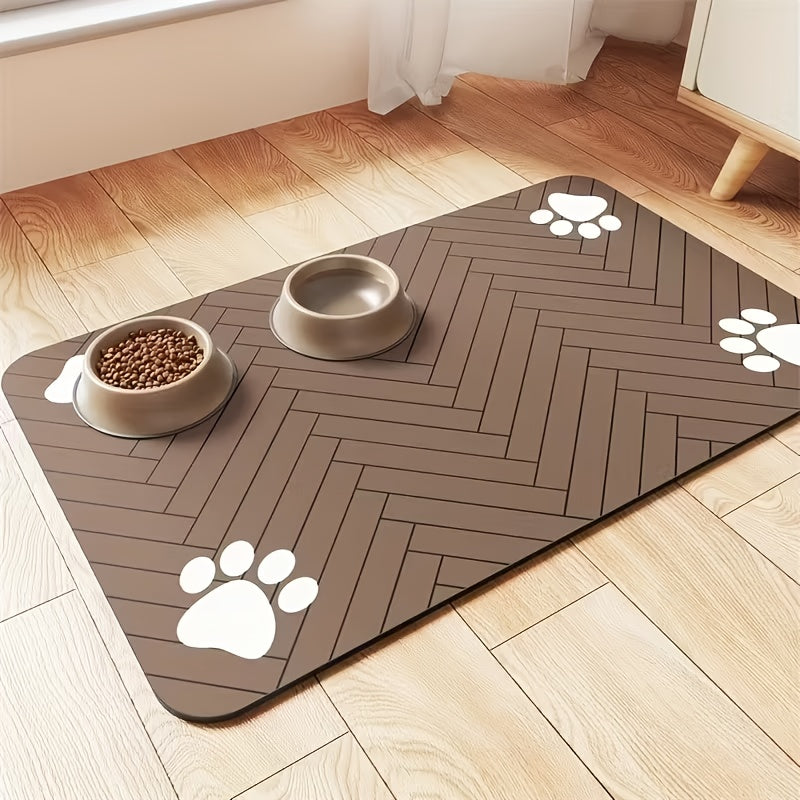 Tapis d'alimentation pour chien en gel de silice avec motif géométrique en forme de patte - Tapis antidérapant et rapidement absorbant pour gamelles d'eau et de nourriture, diverses couleurs