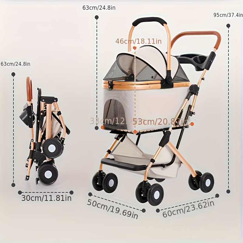 Poussette pour chien et chat 2 en 1, multifonctionnelle avec 4 doubles roues, tout terrain, panier amovible, pliable et compacte, en maille respirante, diverses couleurs