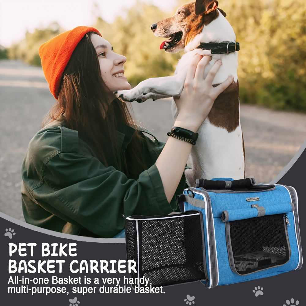 Sacoche pour le transport de chien et de chat lors des balades en vélo et également sac à dos. Convient aux petits chiens, sac avec paroi en filet idéal pour une bonne aération et un confort optimal