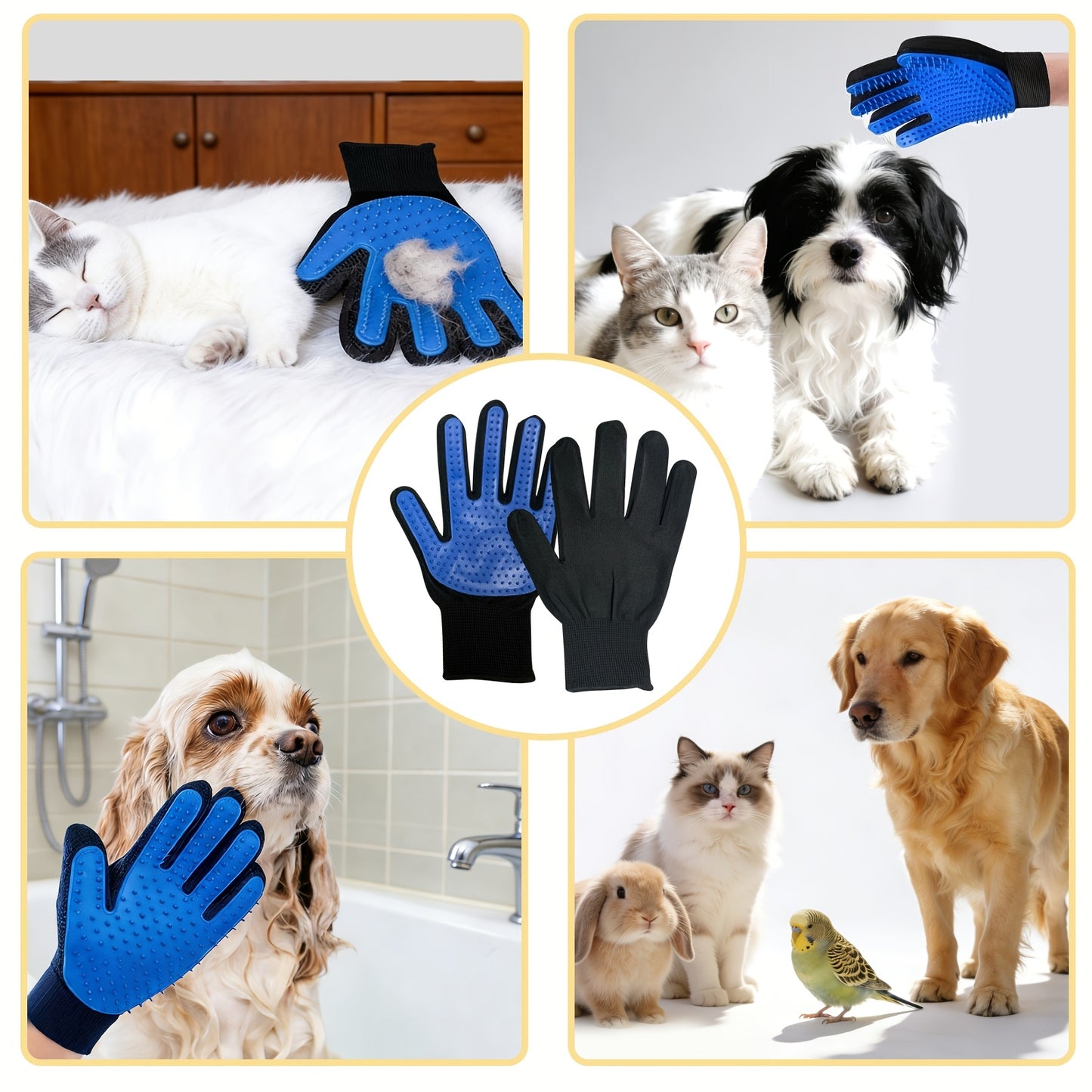 Lot de 2 gants de toilettage pour animaux, pour démêler et masser votre chien ou votre chat, élimine les poils morts, diverses couleurs