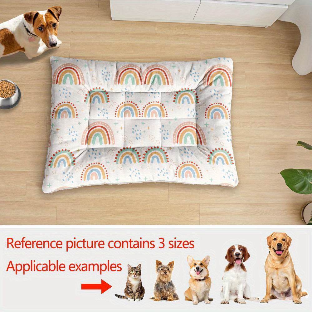 Lit/matelas pour chien et chat, surdimensionné, imprimé mignon arc-en-ciel, lavable en machine, épais, doux et respirant.