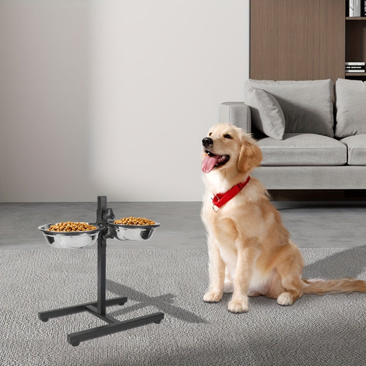 Gamelles surélevées réglables en hauteur, 1,8L, pour chiens - Mangeoire antidérapante en acier inoxydable avec support relevable pour la nourriture et l'eau, conception pliable pour un rangement facile