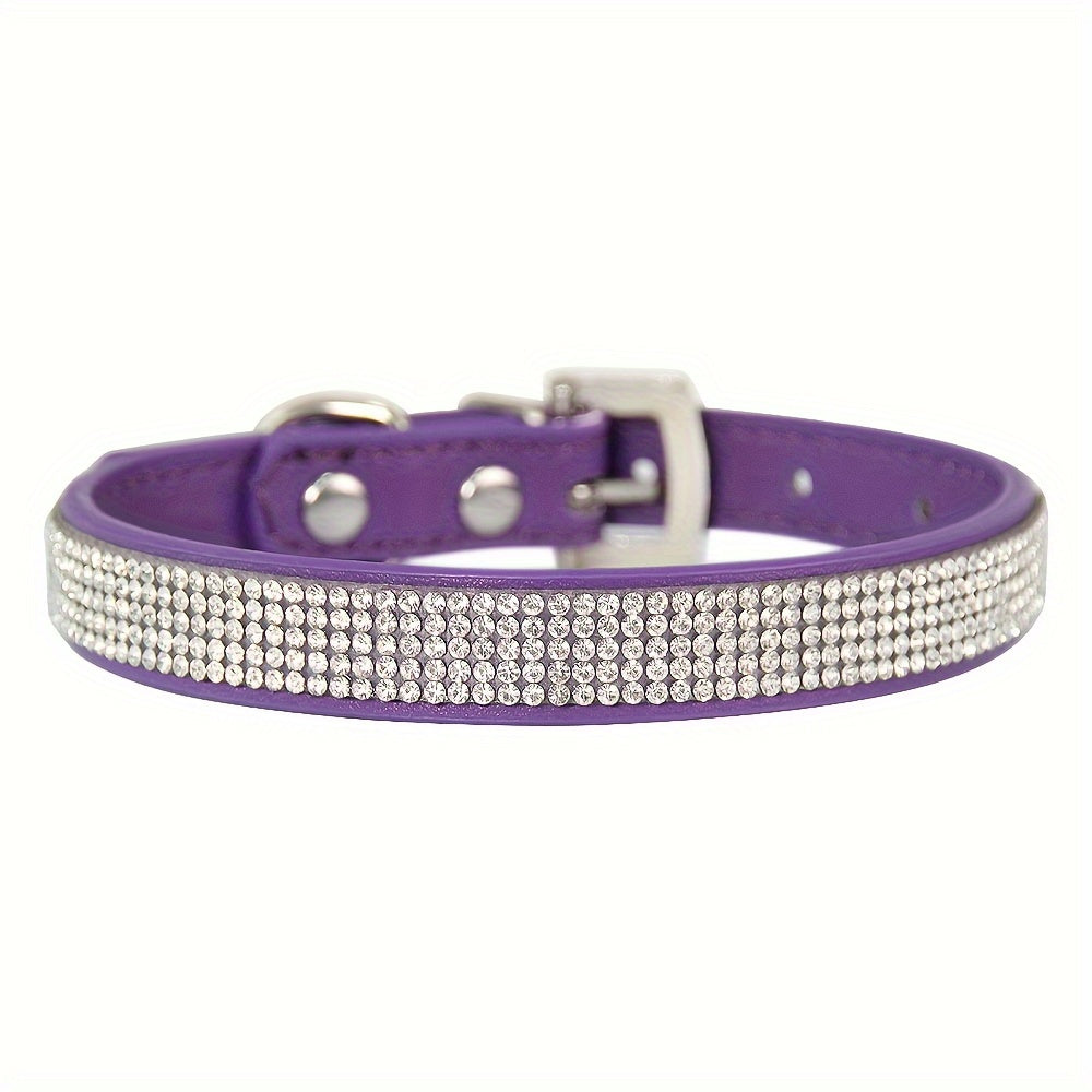 Soft Adjustable Faux Leather Puppy Collar with Rhinestone Cat Pet Pink Collar Set Cute Pet Cat Puppy Collar Dog Leash