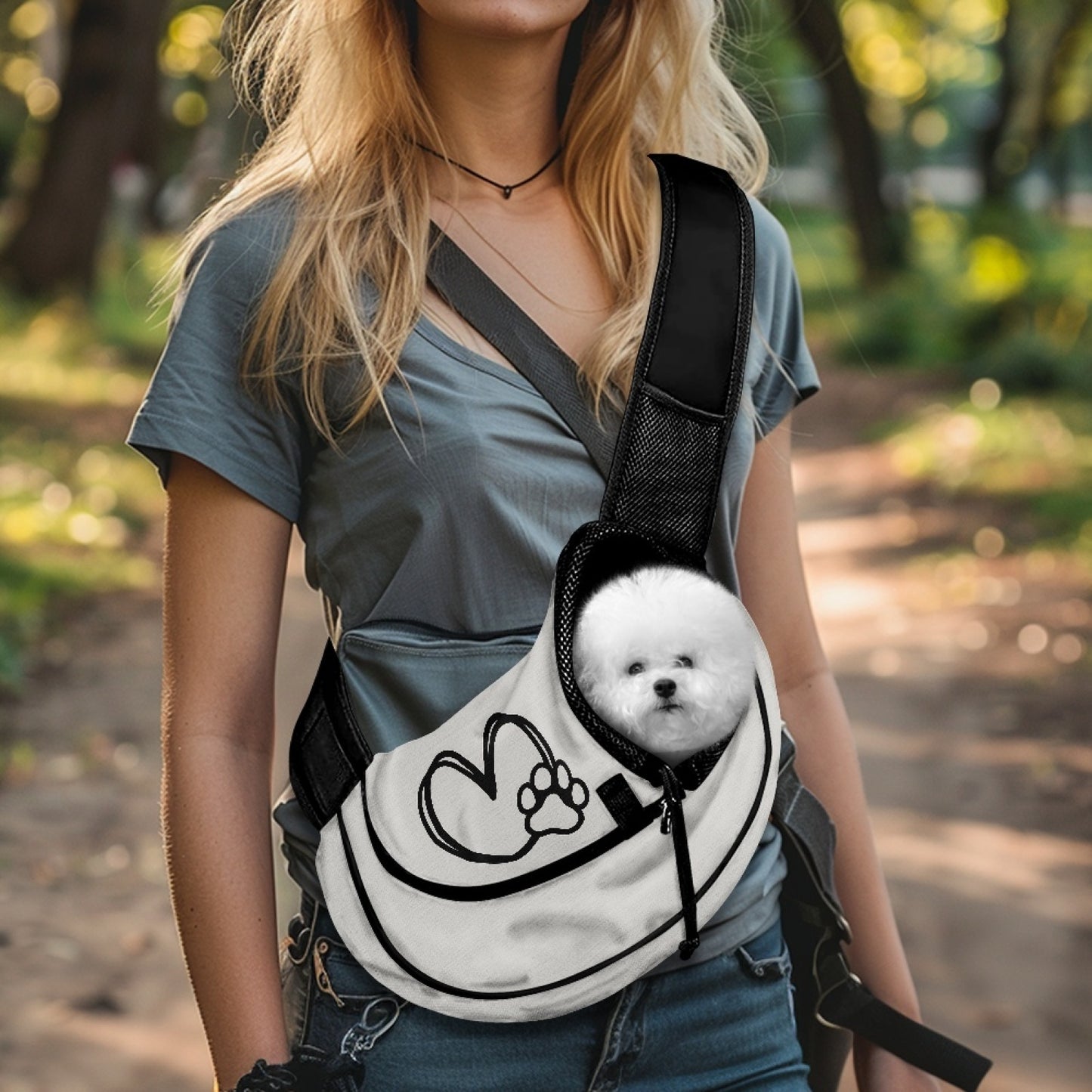 Sac de transport en bandoulière pour petit chien, motif cœur et patte, diverses couleurs