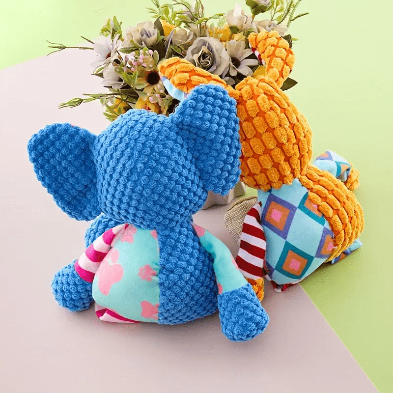 Peluche pour chien, patchwork de couleur, résistant aux morsures, peluche de chien et d'éléphant qui couine