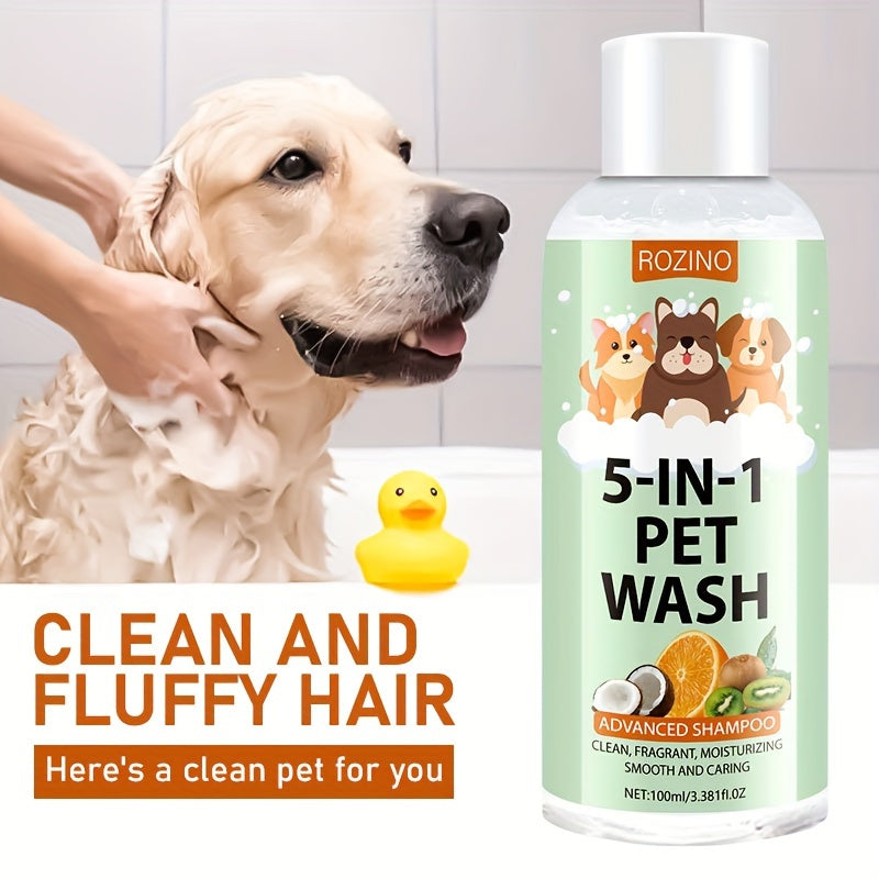 Shampooing pour chien et chat au parfum rafraîchissant, aux propriétés nettoyantes et hydratantes en profondeur, double action soin de la peau et élimination des odeurs, pour une fourrure propre, douce et brillante