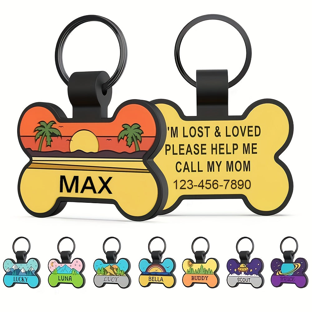 Médaille pour chien personnalisée en forme d'os, en silicone, diverses couleurs et divers motifs