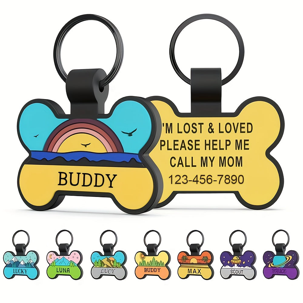 Médaille pour chien personnalisée en forme d'os, en silicone, diverses couleurs et divers motifs