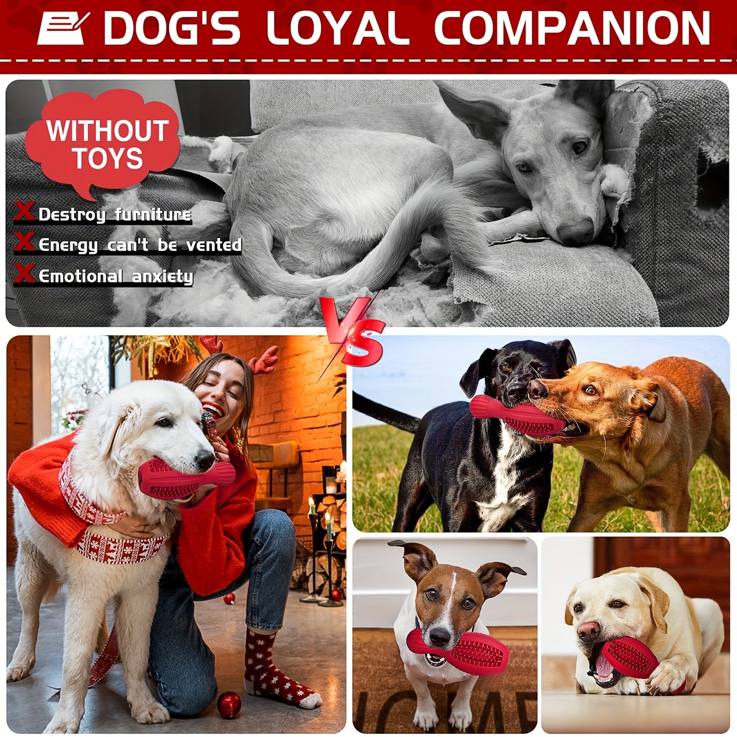 Jouet interactif à mâcher et distributeur lent de friandises pour chiens – Fabriqué en caoutchouc naturel et durable, conception ergonomique, facile à utiliser, convient aux chiens de toutes tailles, diverses couleurs