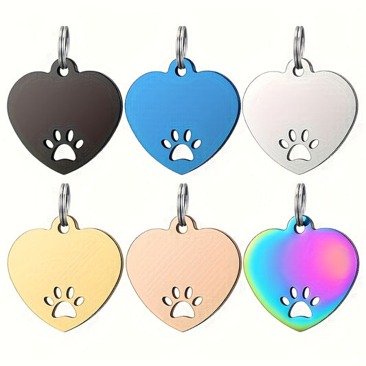 Médaille d'identification personnalisable en forme de cœur avec motif de patte creuse pour chien