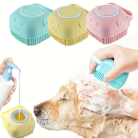 Brosse de toilettage 2 en 1 en silicone avec compartiment pour shampoing, poignée ergonomique, différentes couleurs