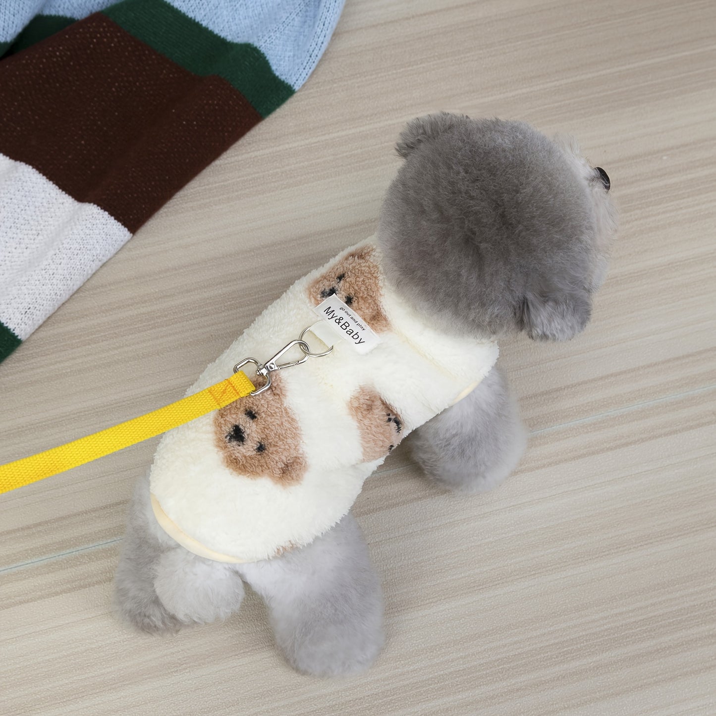 Pull pour chien en polaire, tout doux et bien chaud, motifs d'ourson ou de vache avec 1 anneau intégré pour partir en balade