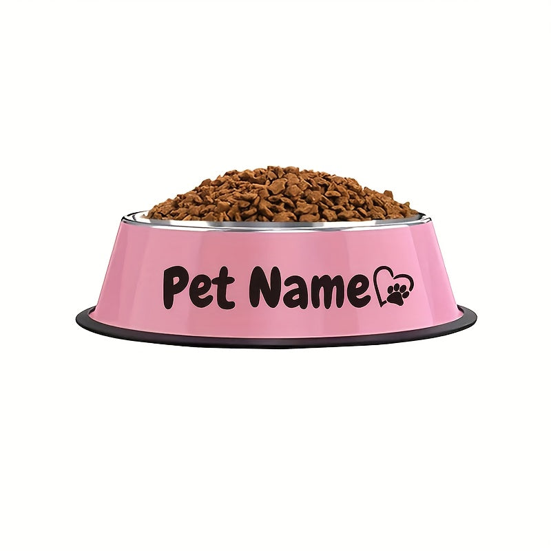 Gamelle personnalisée en acier inoxydable pour chiens et chats - Nom/texte/empreinte de patte et motif os personnalisés, base anti-renversement, diverses couleurs