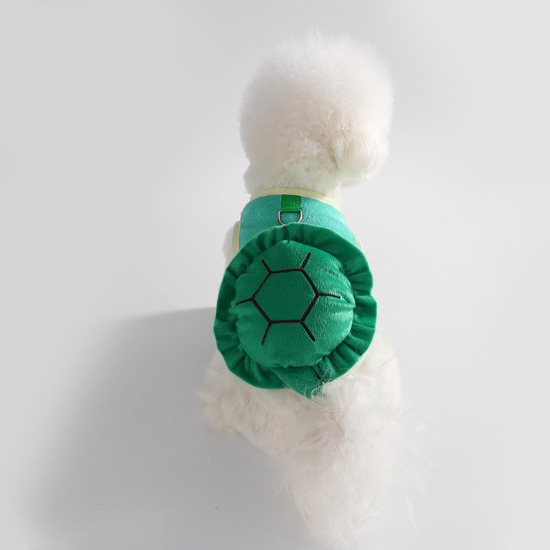 Costume pour chien en forme de tortue, attache dorsale pour pouvoir y attacher une laisse. Pull en polar bien chaud, vert