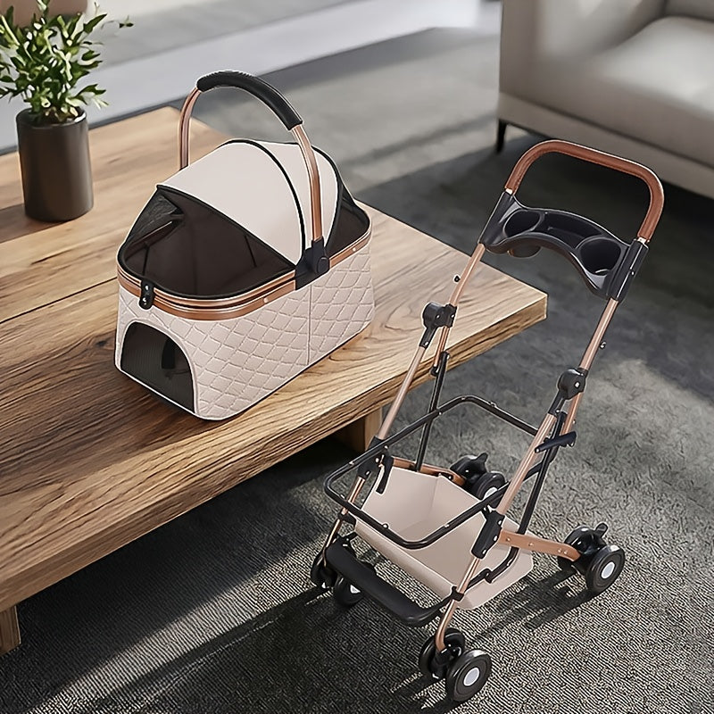 Poussette pour chien et chat 2 en 1, multifonctionnelle avec 4 doubles roues, tout terrain, panier amovible, pliable et compacte, en maille respirante, diverses couleurs