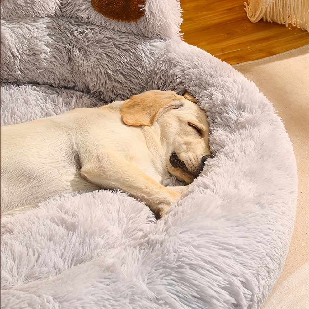 Cozy Paw-Shaped Pet Bed – Plush Faux Fur, Calming Donut Design, Machine Washable – Ideal for Dogs & Cats