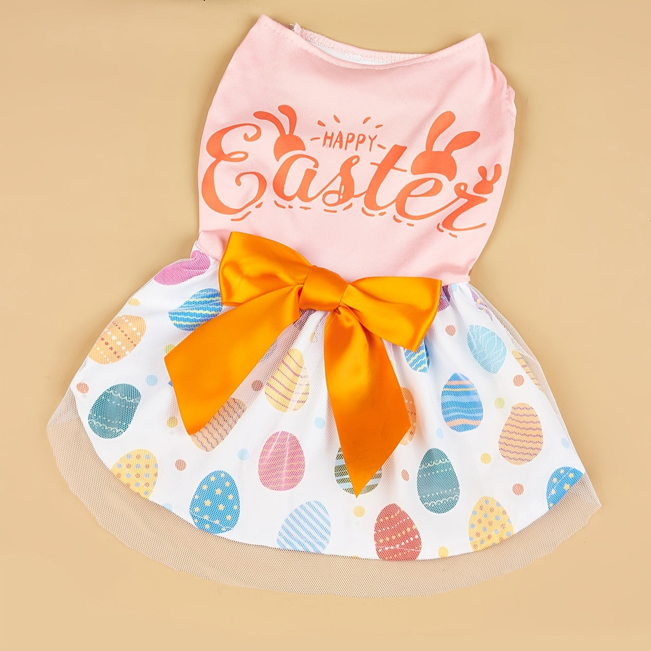 Robe pour chien à motif œuf de Pâques avec nœud papillon - 100 % polyester, lavable en machine - Saison printemps/été