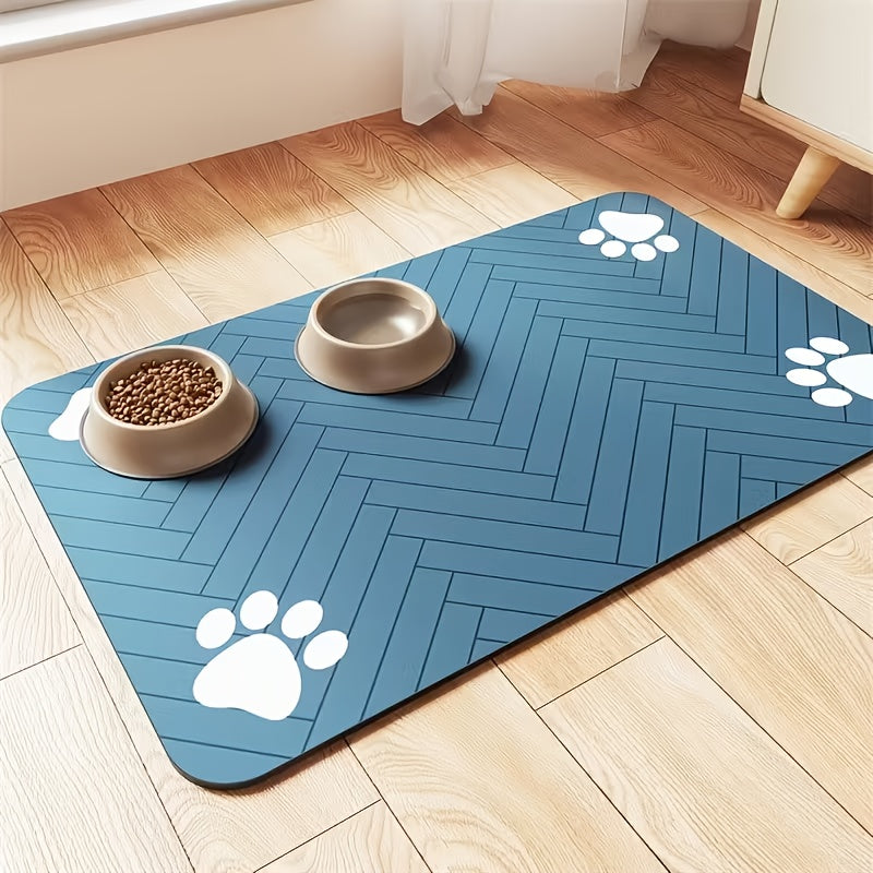 Tapis d'alimentation pour chien en gel de silice avec motif géométrique en forme de patte - Tapis antidérapant et rapidement absorbant pour gamelles d'eau et de nourriture, diverses couleurs
