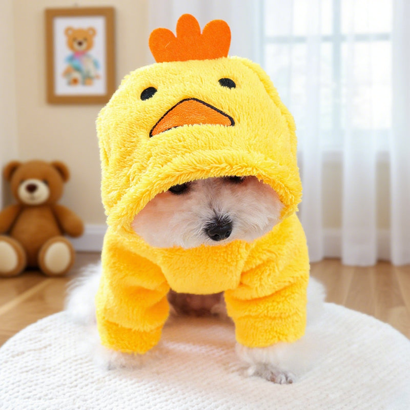 Sweat à capuche mignon, costume de poussin pour petits chiens, tout doux et tout chaud, jaune