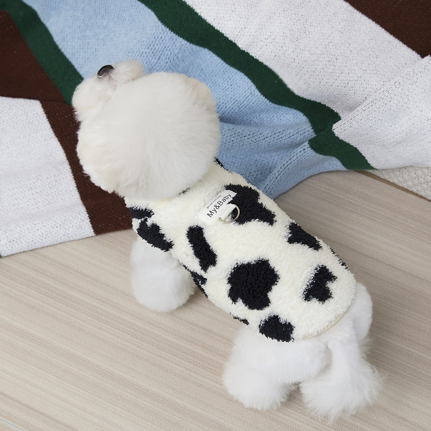 Pull pour chien en polaire, tout doux et bien chaud, motifs d'ourson ou de vache avec 1 anneau intégré pour partir en balade