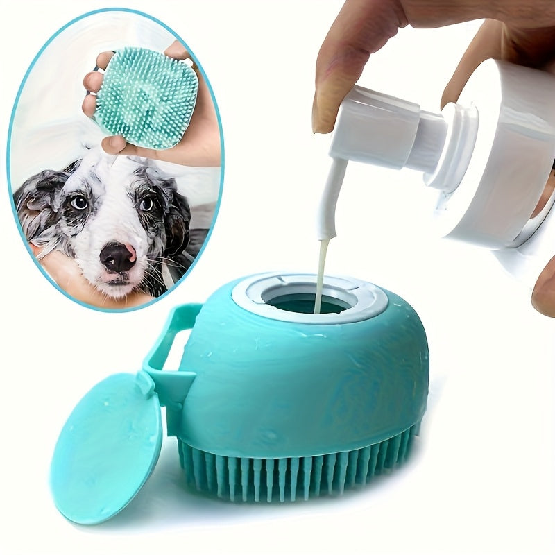 Brosse de toilettage 2 en 1 en silicone avec compartiment pour shampoing, poignée ergonomique, différentes couleurs