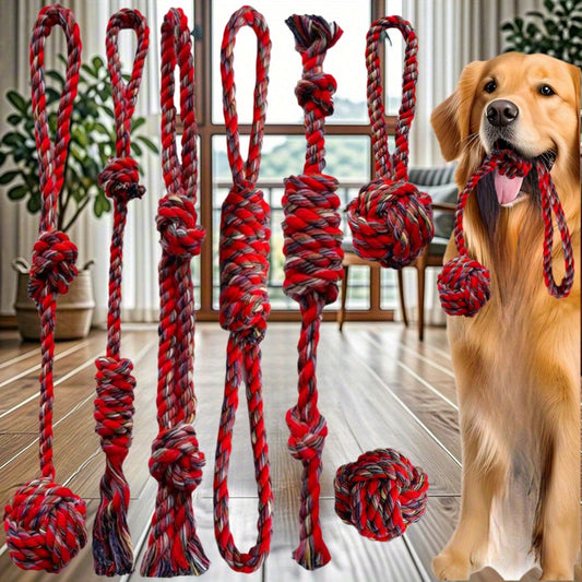Ensemble de 9 jouets à mâcher résistants pour chiens avec nœuds tressés, cordes extra longues, idéal pour entrainer les chiens qui mâchent agressivement, interactif, rouge & noir