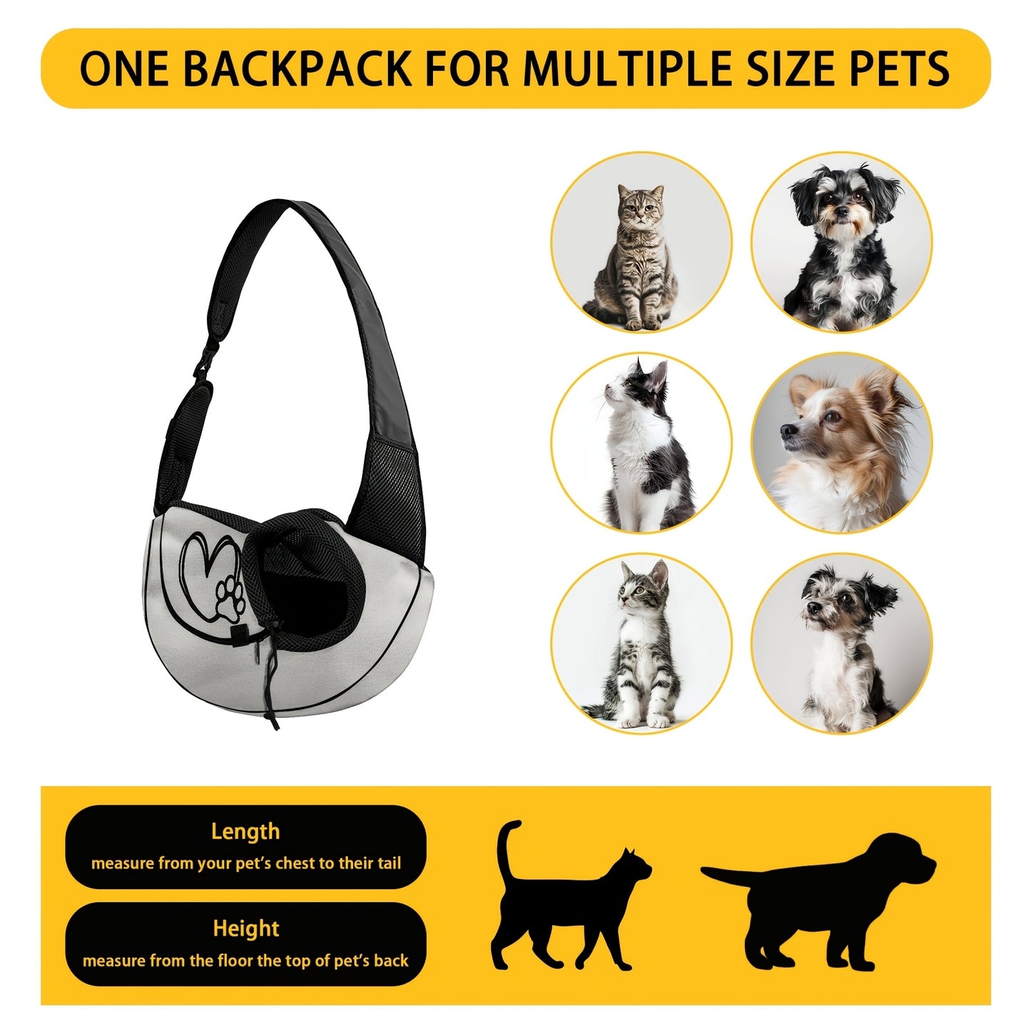 Sac de transport en bandoulière pour petit chien, motif cœur et patte, diverses couleurs