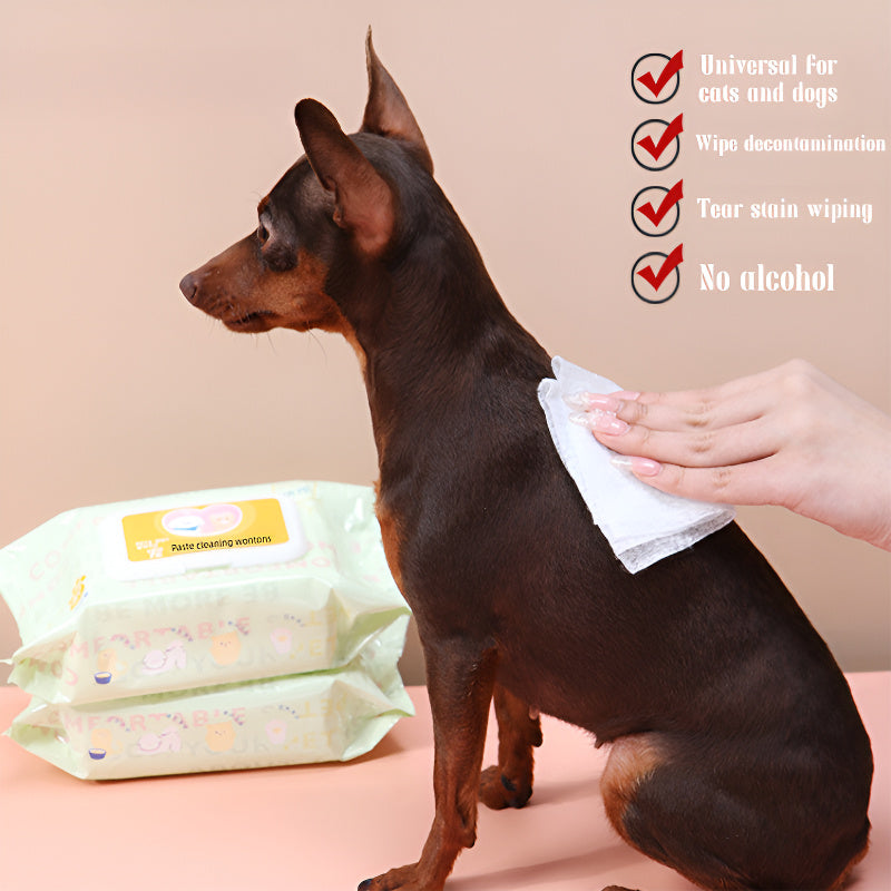 160 lingettes pour chiens et chats, bain sans rinçage, lingettes humides nettoyantes pour pattes, poils, taches de larmes et usage quotidien, lingettes jetables