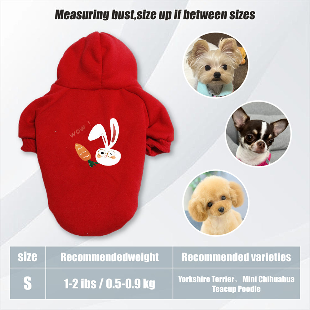 Sweat à capuche pour chien, avec imprimé lapin blanc et carotte mignon, diverses couleurs