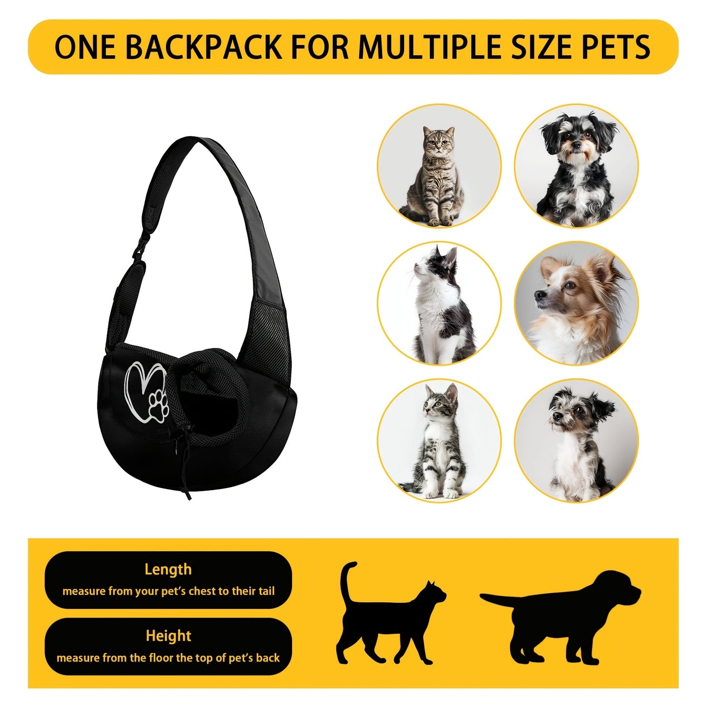 Sac de transport en bandoulière pour petit chien, motif cœur et patte, diverses couleurs