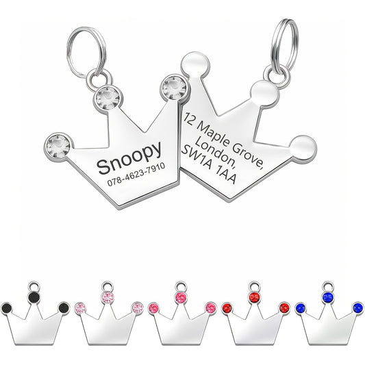 Médaille pour chien et chat personnalisée avec motif couronne, ornée de strass, diverses couleurs