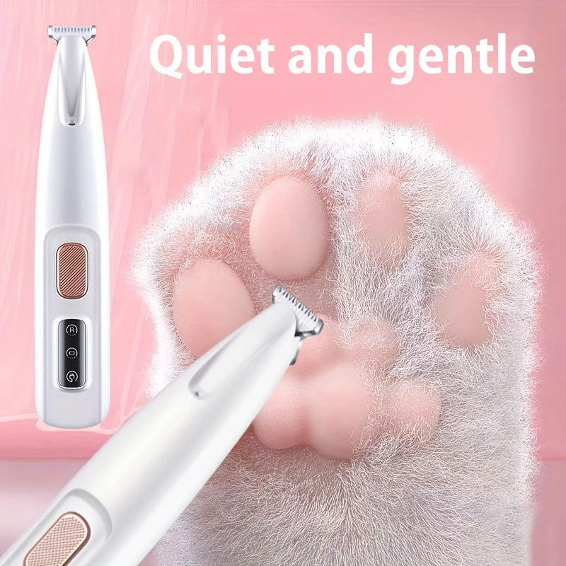Tondeuse multifonctionnelle pour animaux de compagnie, rechargeable par USB, silencieuse avec lumière LED, adaptée aux pattes, aux yeux, aux oreilles, au visage et aux hanches, blanche