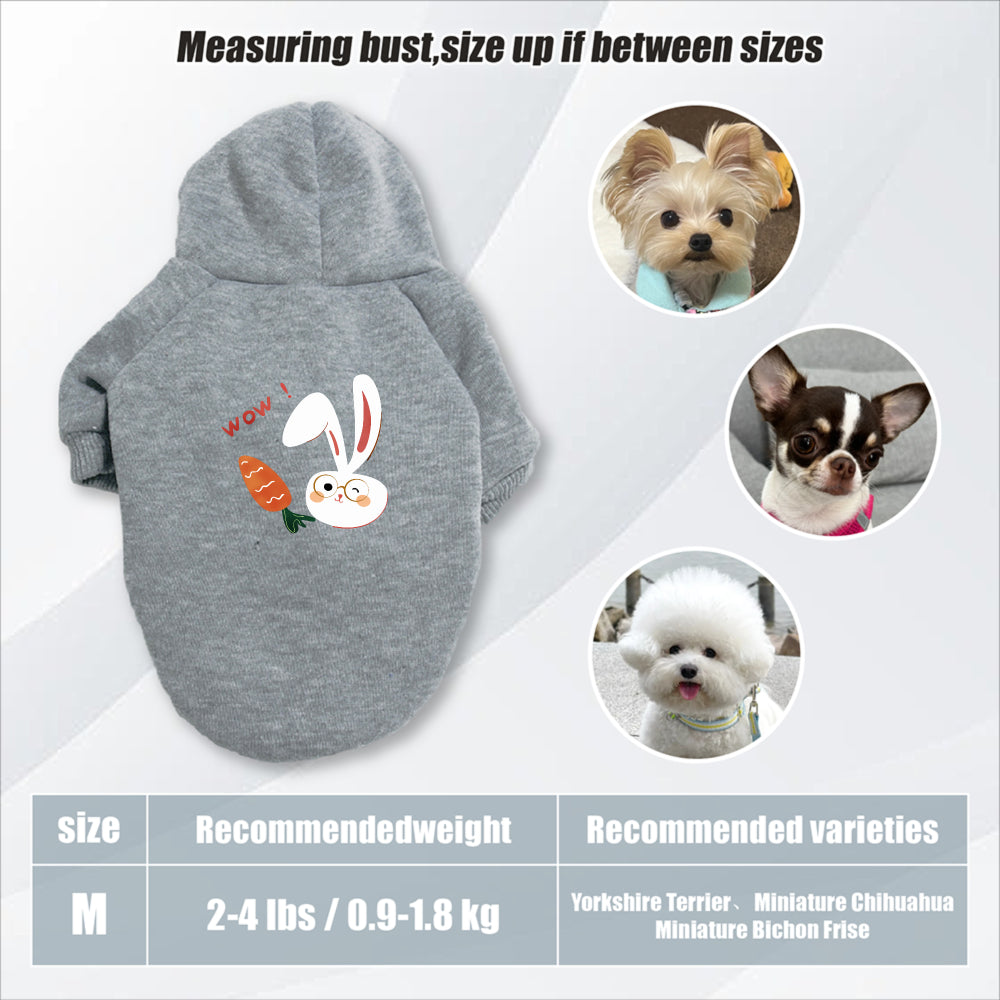 Sweat à capuche pour chien, avec imprimé lapin blanc et carotte mignon, diverses couleurs
