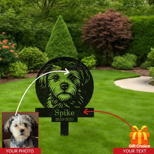 Piquet funéraire commémoratif personnalisé pour animaux de compagnie avec le portrait de votre compagnon, son nom et ses dates, en fer robuste